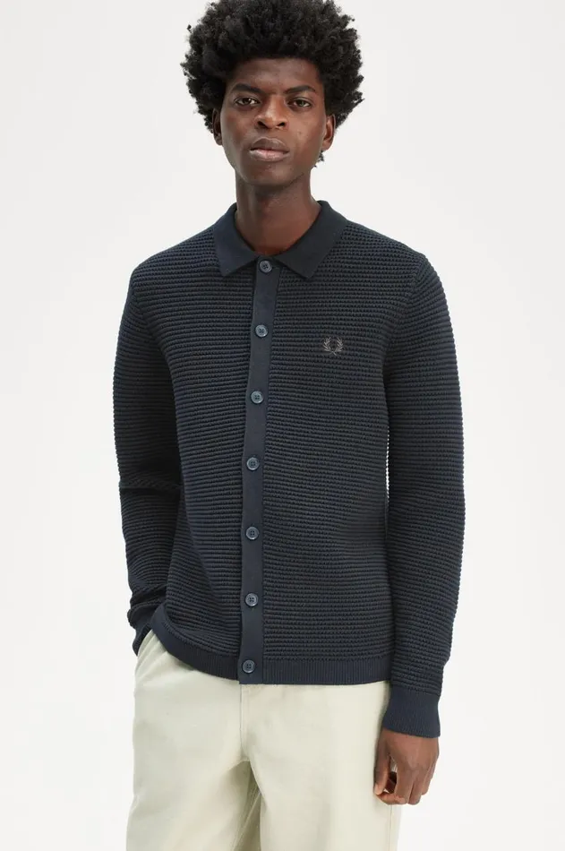 Men Knitwear Fred Perry Pointelle Cardigan Navy