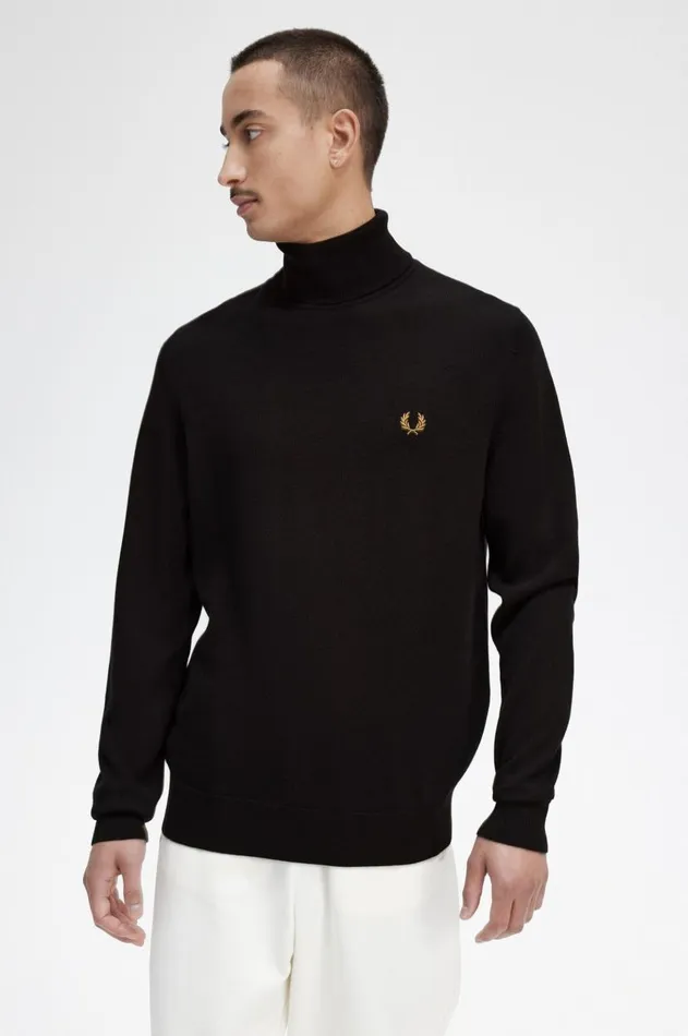 Men Knitwear Fred Perry Roll Neck Jumper Navy