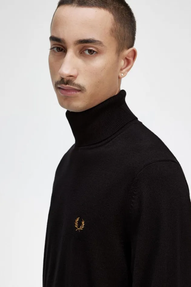 Men Knitwear Fred Perry Roll Neck Jumper Navy