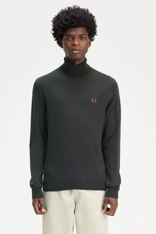 Men Knitwear Fred Perry Roll Neck Jumper Night Greensnow White