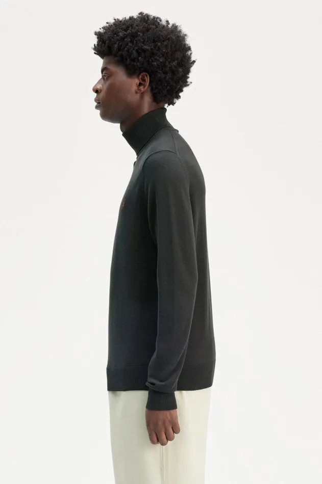 Men Knitwear Fred Perry Roll Neck Jumper Night Greensnow White