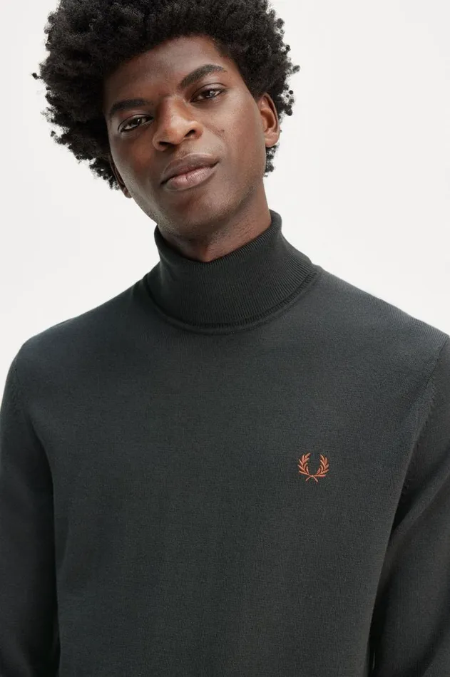Men Knitwear Fred Perry Roll Neck Jumper Night Greensnow White