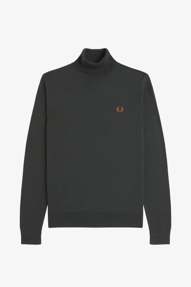 Men Knitwear Fred Perry Roll Neck Jumper Night Greensnow White