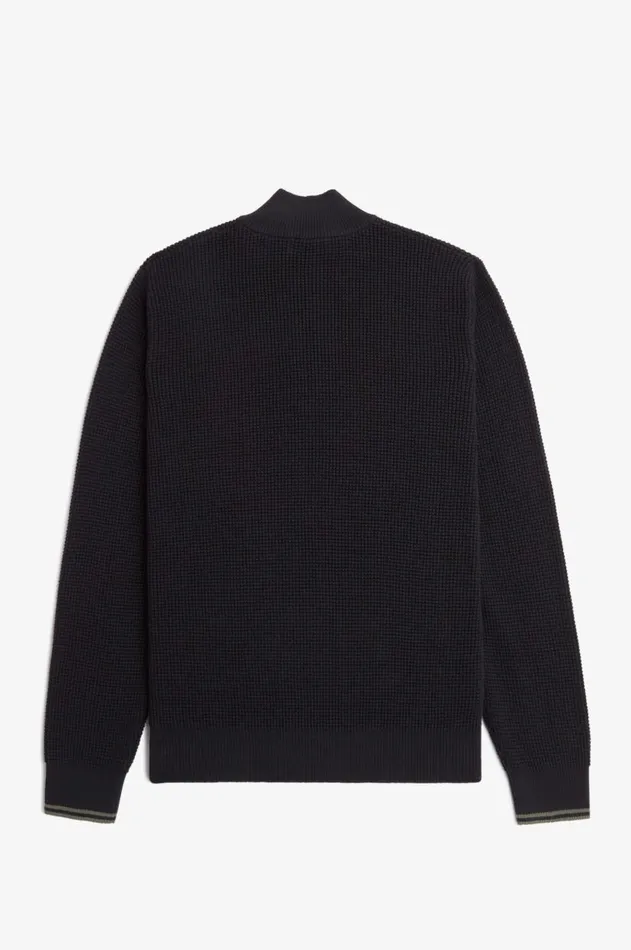 Men Knitwear Fred Perry Waffle Stitch Half Zip Jumper Black