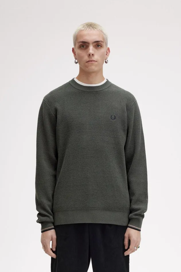 Men Knitwear Fred Perry Waffle Stitch Jumper Field Green