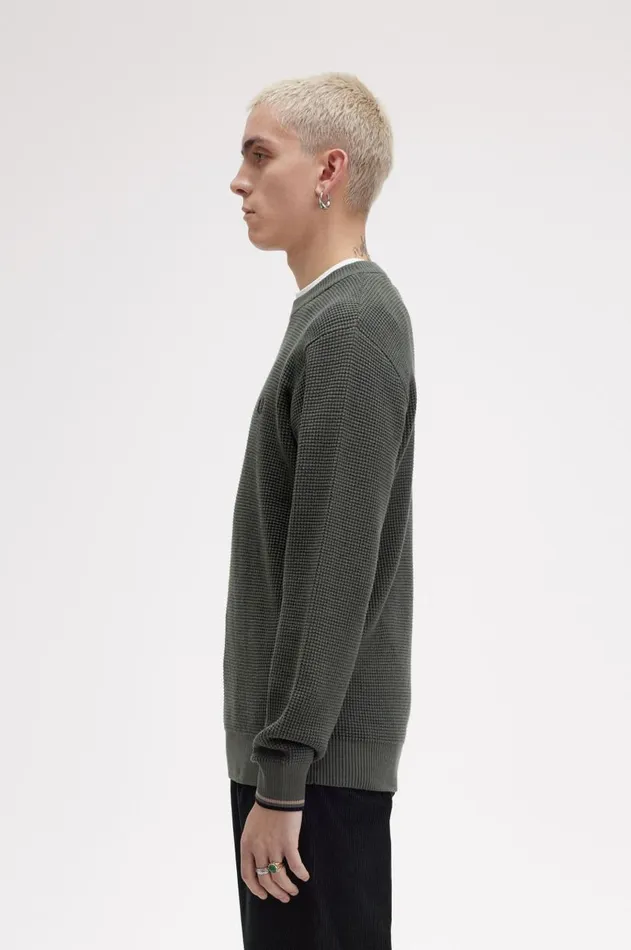 Men Knitwear Fred Perry Waffle Stitch Jumper Field Green