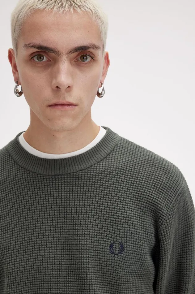 Men Knitwear Fred Perry Waffle Stitch Jumper Field Green