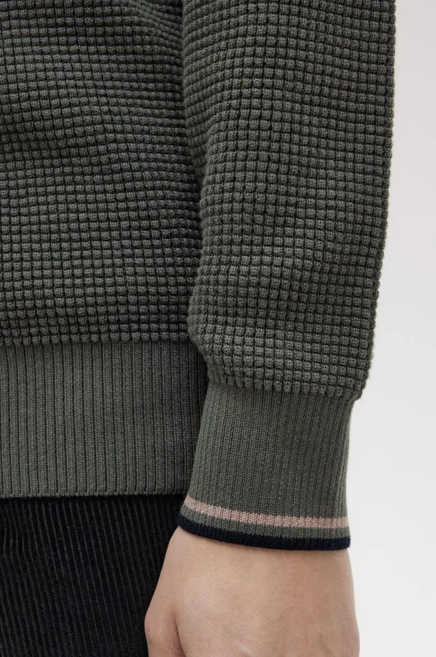Men Knitwear Fred Perry Waffle Stitch Jumper Field Green
