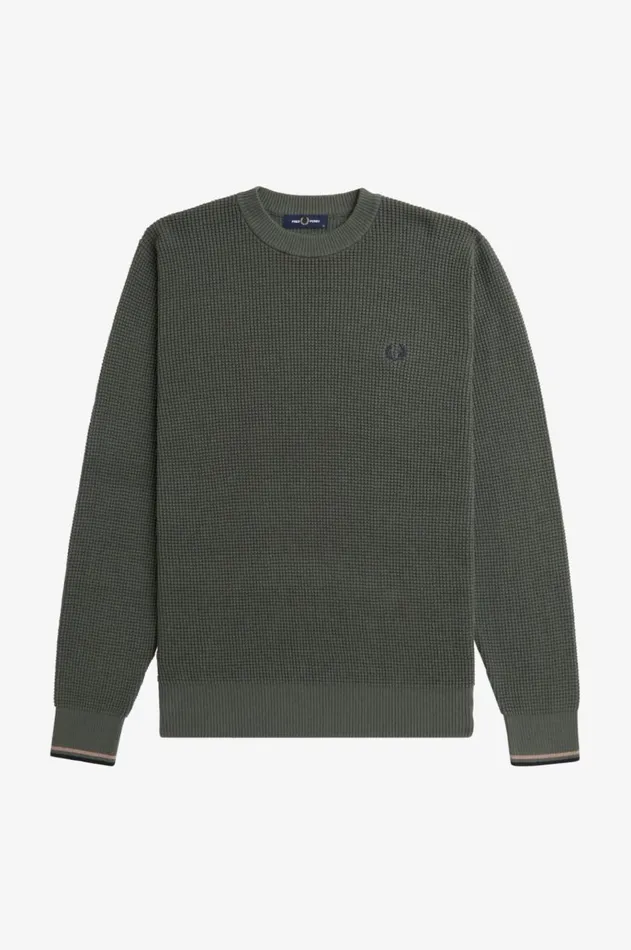 Men Knitwear Fred Perry Waffle Stitch Jumper Field Green