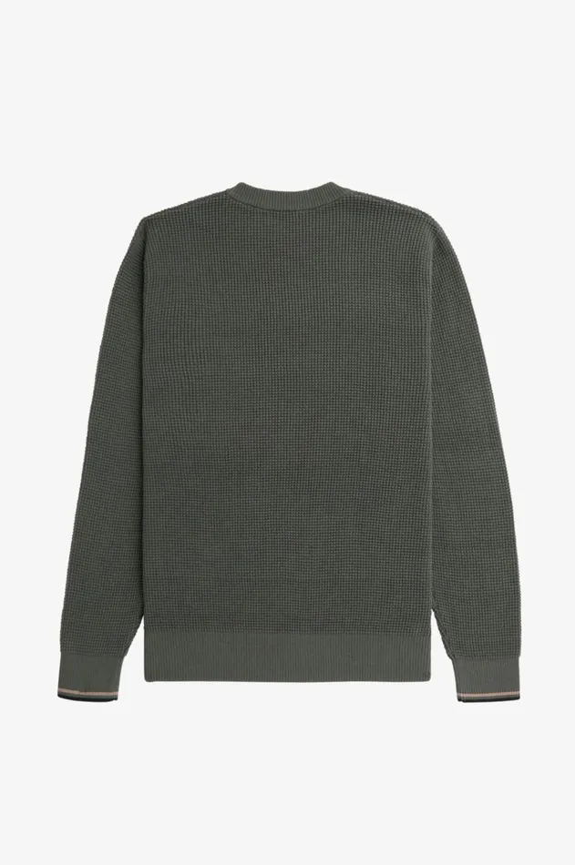 Men Knitwear Fred Perry Waffle Stitch Jumper Field Green