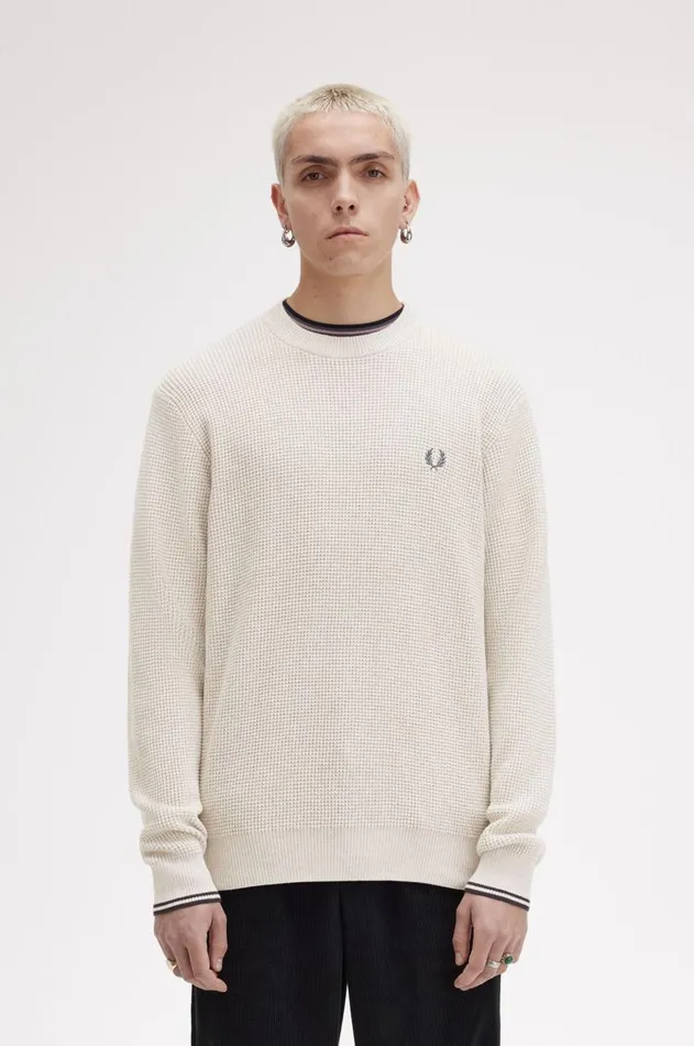Men Knitwear Fred Perry Waffle Stitch Jumper Porridge Marl