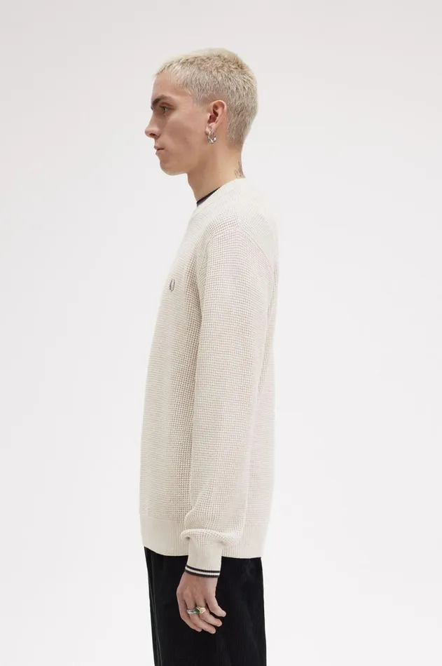 Men Knitwear Fred Perry Waffle Stitch Jumper Porridge Marl