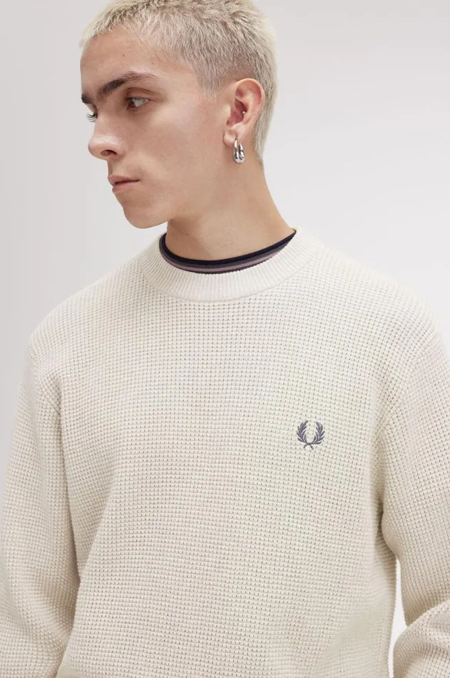 Men Knitwear Fred Perry Waffle Stitch Jumper Porridge Marl