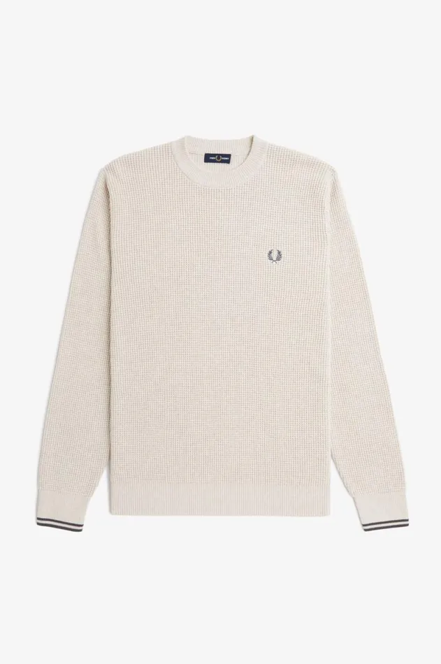 Men Knitwear Fred Perry Waffle Stitch Jumper Porridge Marl