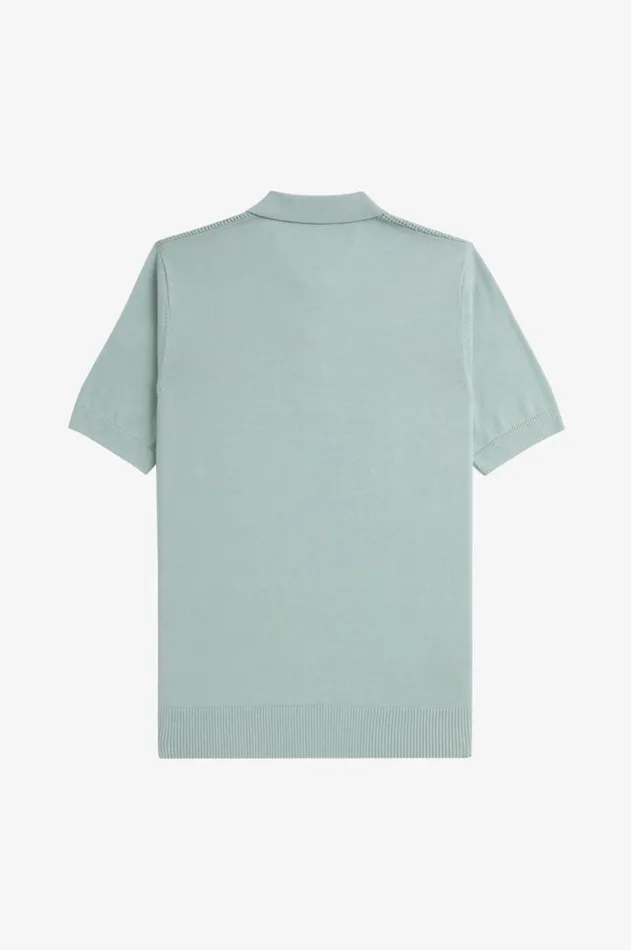 Men Knitwear Fred Perry Waffle Stitch Knitted Shirt Silver Blue