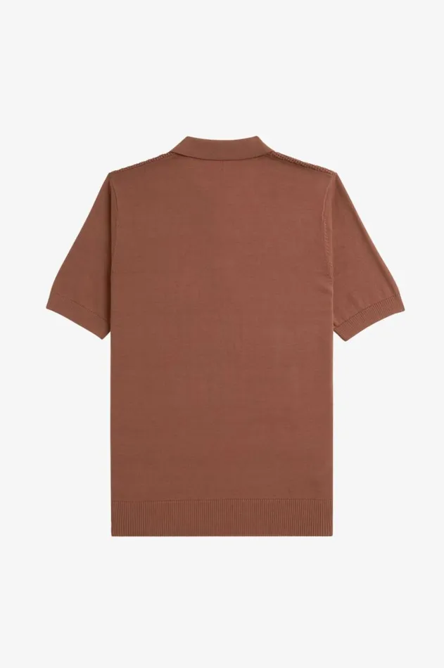 Men Knitwear Fred Perry Waffle Stitch Knitted Shirt Whisky Brown