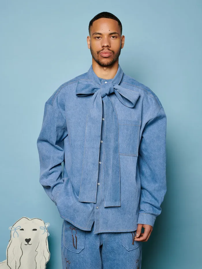 Men Lincoln Denim Bow Shirt Washed Denim Sister Jane Shirts