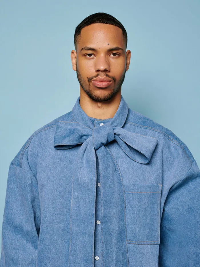 Men Lincoln Denim Bow Shirt Washed Denim Sister Jane Shirts