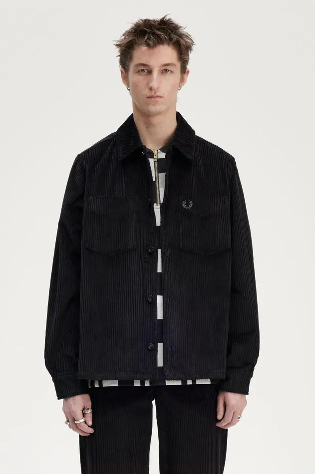 Men Overshirts Fred Perry Corduroy Overshirt Black