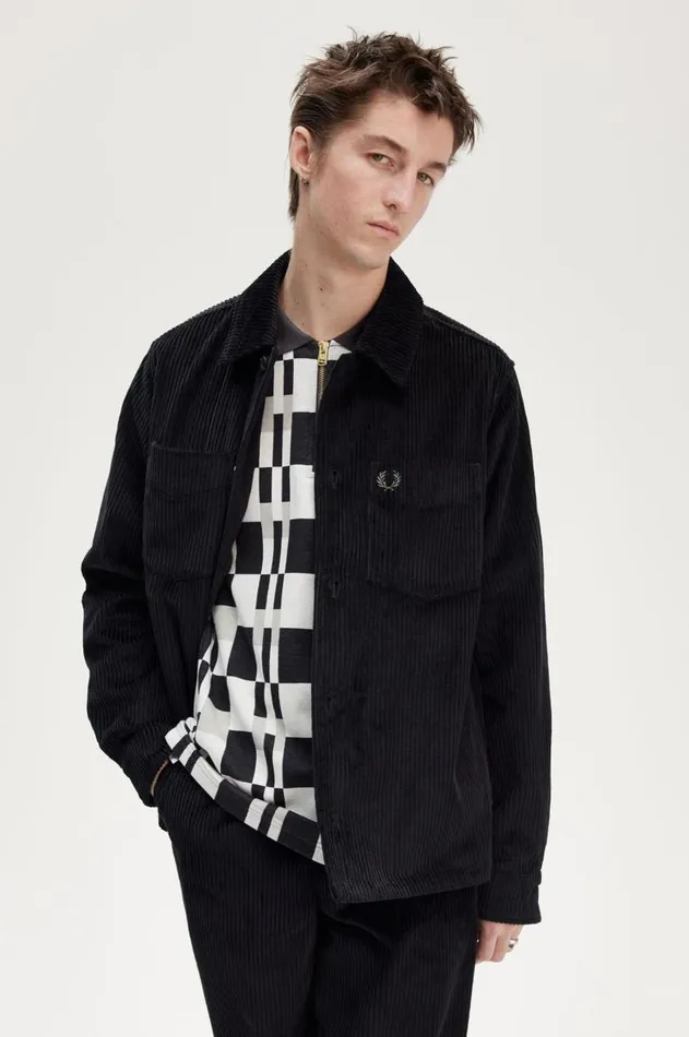 Men Overshirts Fred Perry Corduroy Overshirt Black