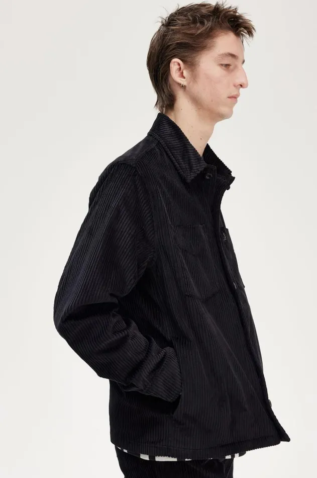 Men Overshirts Fred Perry Corduroy Overshirt Black