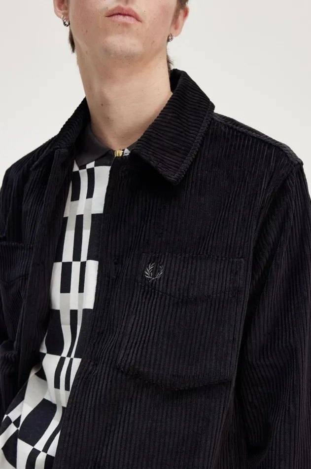 Men Overshirts Fred Perry Corduroy Overshirt Black