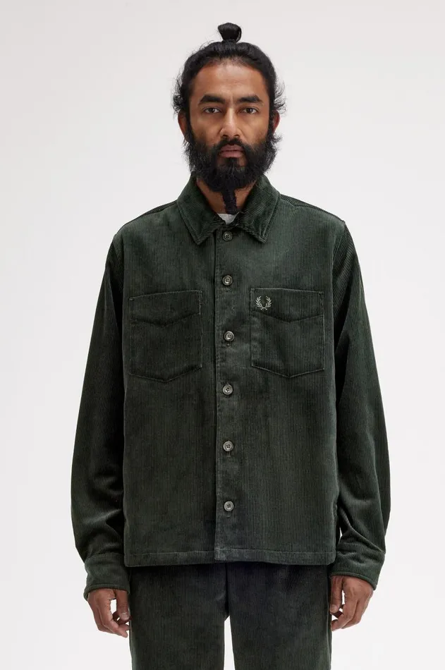 Men Overshirts Fred Perry Corduroy Overshirt Night Green