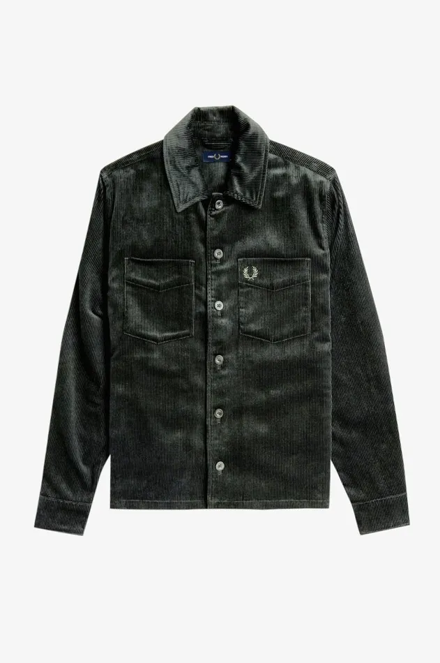 Men Overshirts Fred Perry Corduroy Overshirt Night Green