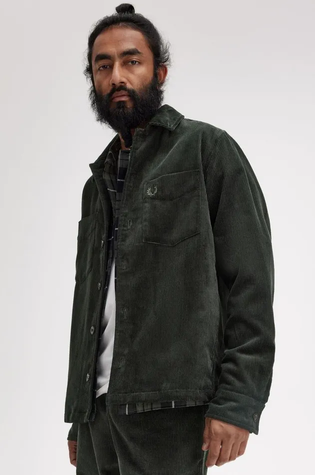 Men Overshirts Fred Perry Corduroy Overshirt Night Green
