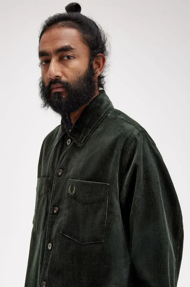 Men Overshirts Fred Perry Corduroy Overshirt Night Green