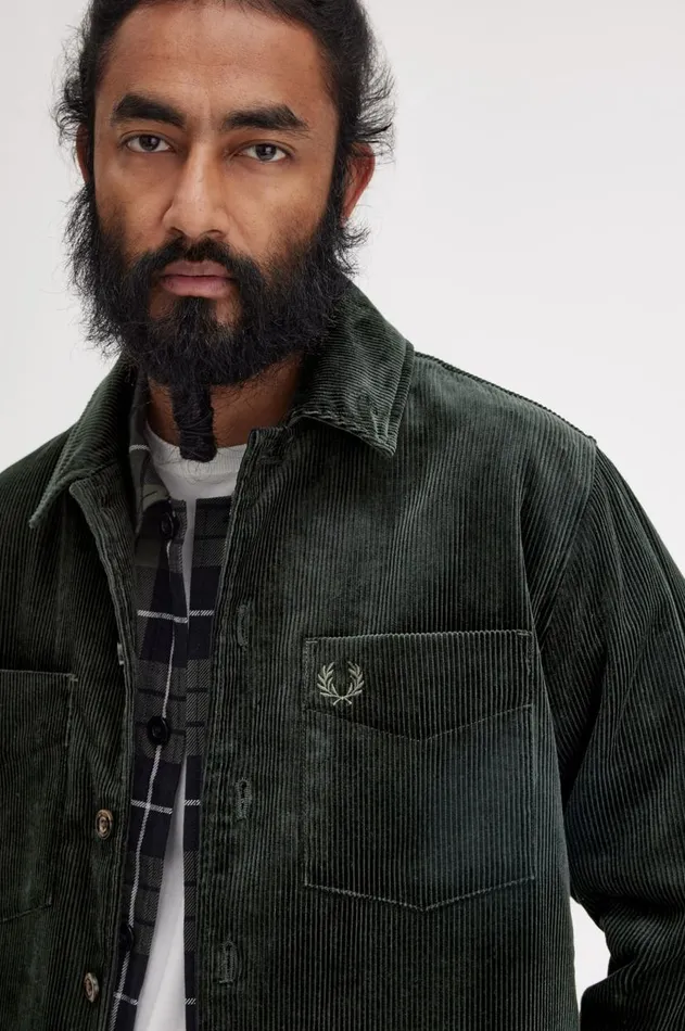 Men Overshirts Fred Perry Corduroy Overshirt Night Green