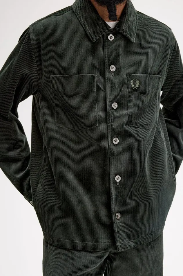 Men Overshirts Fred Perry Corduroy Overshirt Night Green