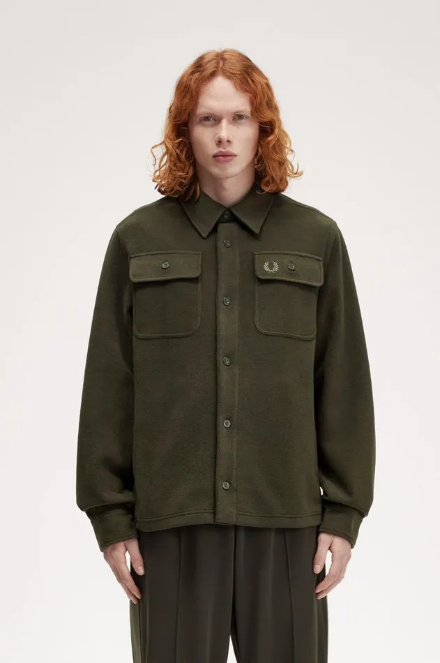 Men Overshirts Fred Perry Fleece Overshirt Hunting Greenchampagnechampagne