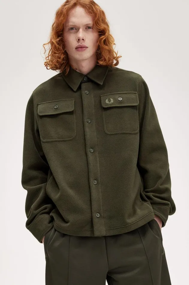 Men Overshirts Fred Perry Fleece Overshirt Hunting Greenchampagnechampagne