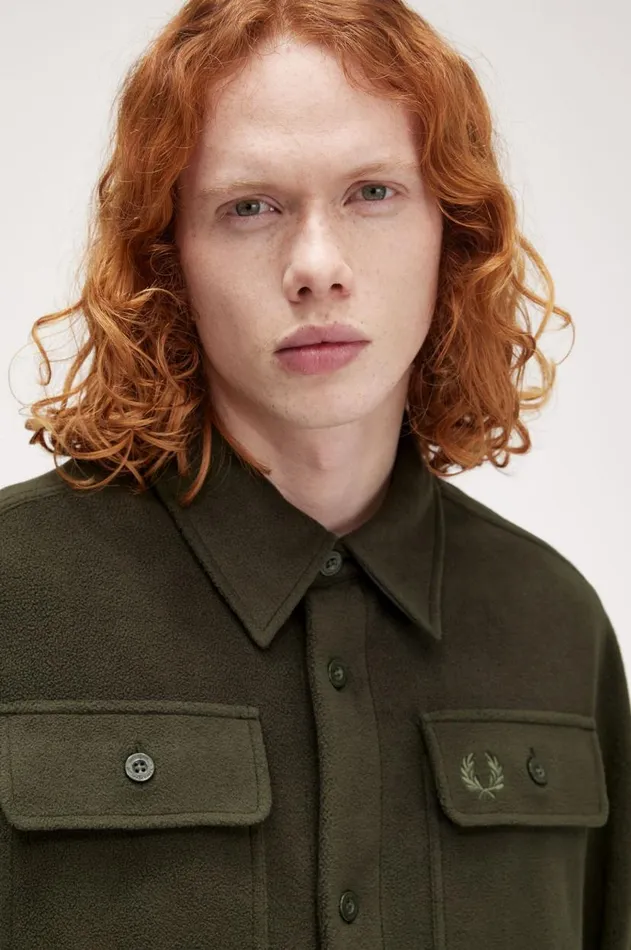 Men Overshirts Fred Perry Fleece Overshirt Hunting Greenchampagnechampagne