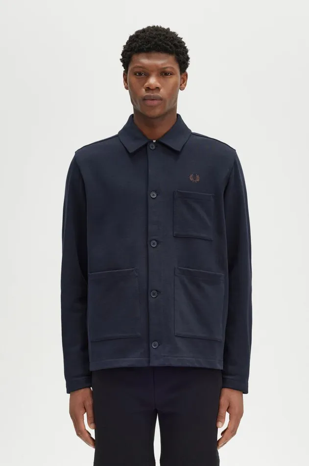 Men Overshirts Fred Perry Heavyweight Sweat Overshirt Navy