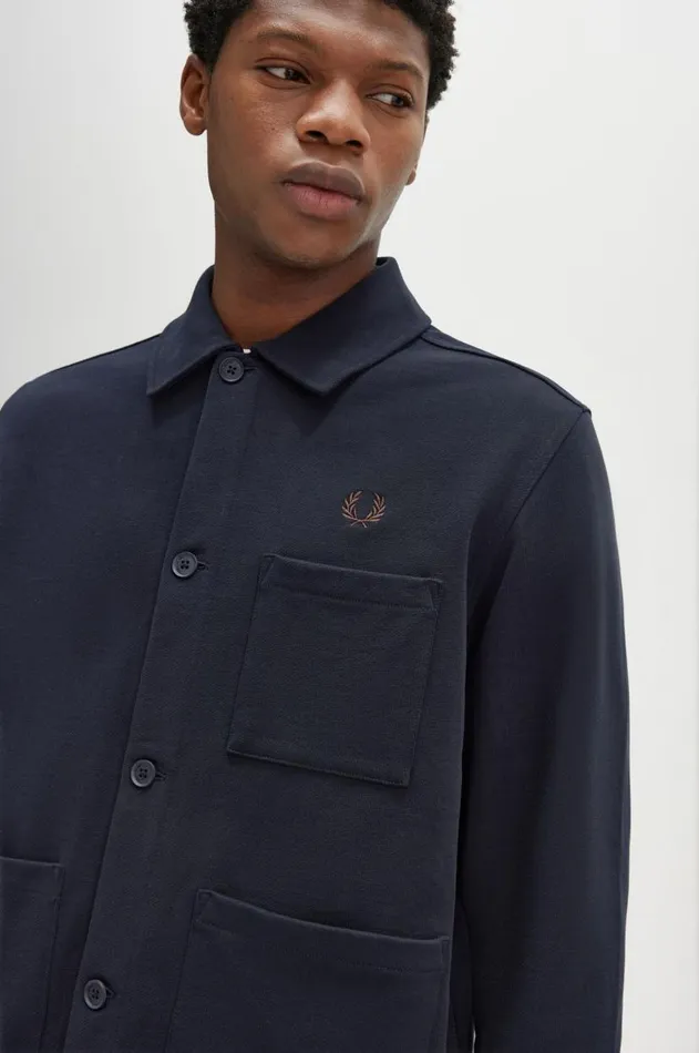 Men Overshirts Fred Perry Heavyweight Sweat Overshirt Navy