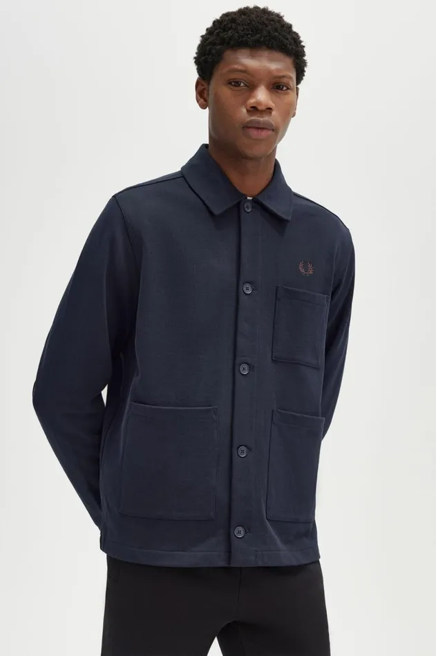 Men Overshirts Fred Perry Heavyweight Sweat Overshirt Navy