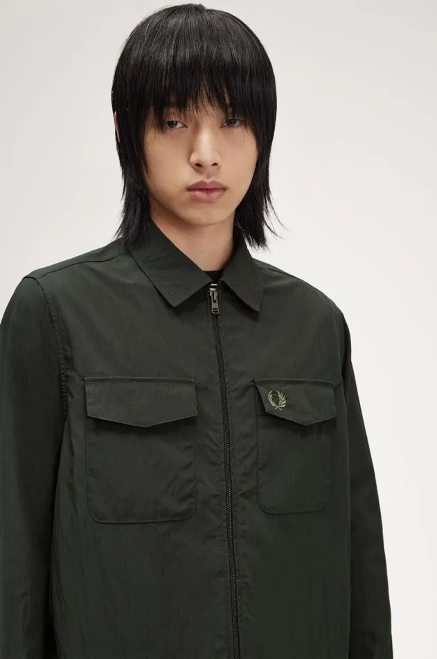 Men Overshirts Fred Perry Pocket Overshirt Night Greensnow White