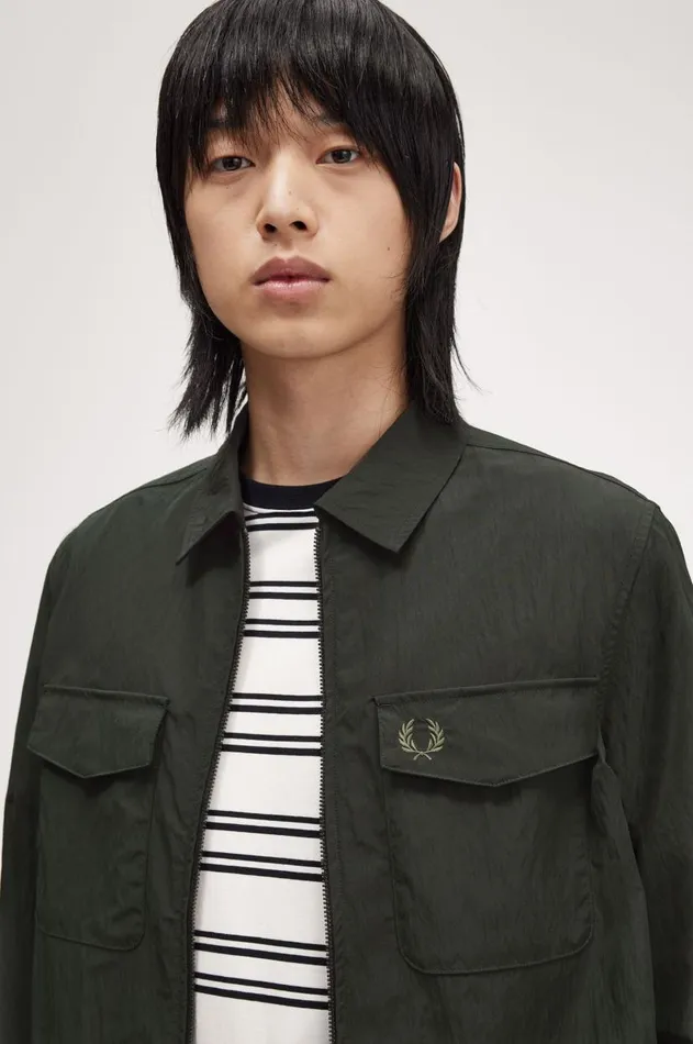 Men Overshirts Fred Perry Pocket Overshirt Night Greensnow White