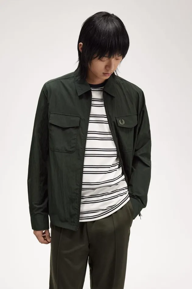 Men Overshirts Fred Perry Pocket Overshirt Night Greensnow White