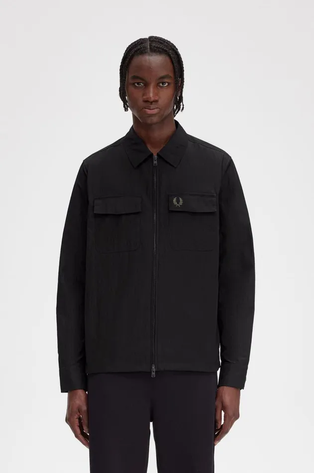 Men Overshirts Fred Perry Textured ZipThrough Overshirt Black