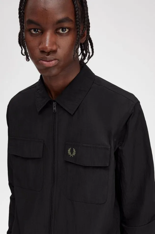 Men Overshirts Fred Perry Textured ZipThrough Overshirt Black