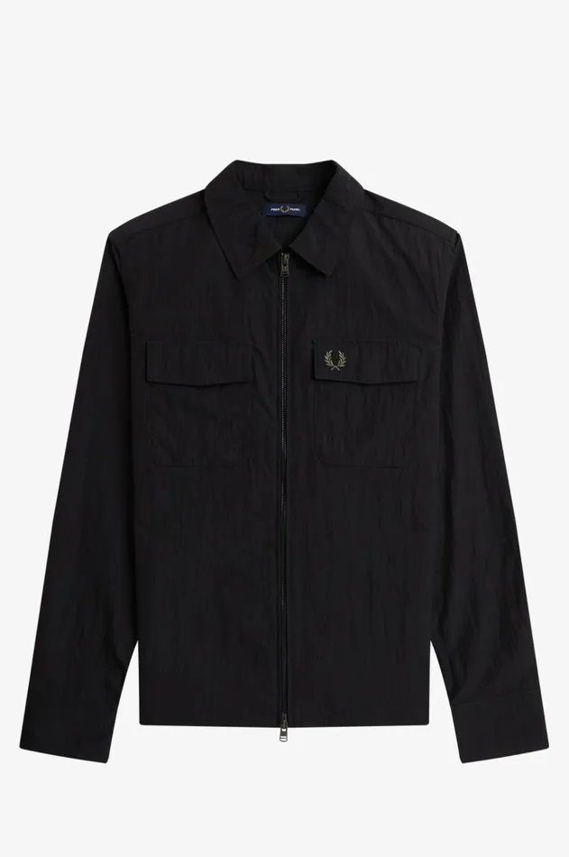 Men Overshirts Fred Perry Textured ZipThrough Overshirt Black