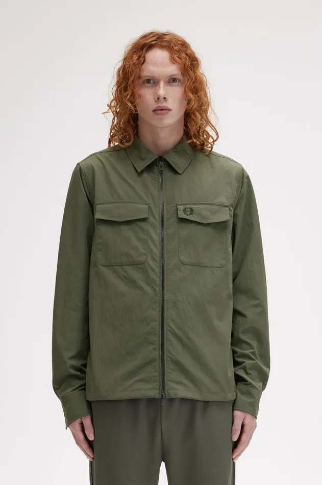 Men Overshirts Fred Perry Textured ZipThrough Overshirt Laurel Wreath Green