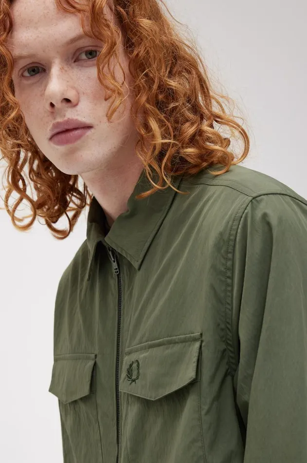 Men Overshirts Fred Perry Textured ZipThrough Overshirt Laurel Wreath Green