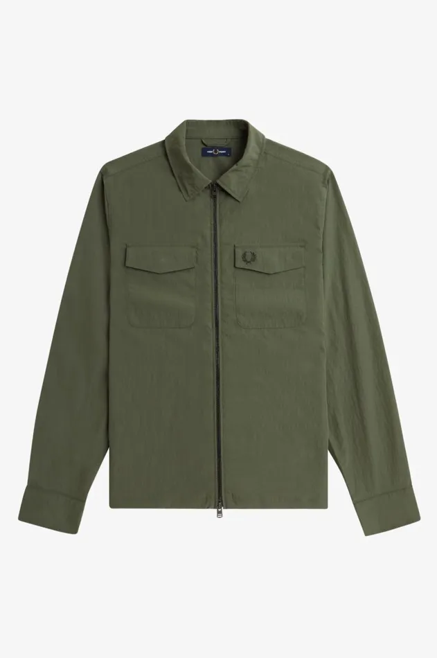 Men Overshirts Fred Perry Textured ZipThrough Overshirt Laurel Wreath Green