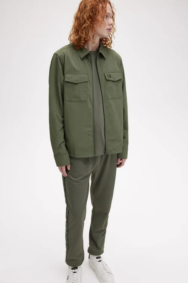 Men Overshirts Fred Perry Textured ZipThrough Overshirt Laurel Wreath Green