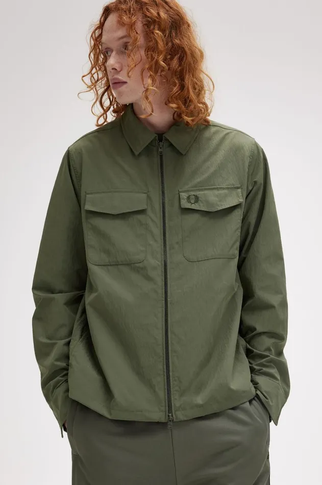 Men Overshirts Fred Perry Textured ZipThrough Overshirt Laurel Wreath Green