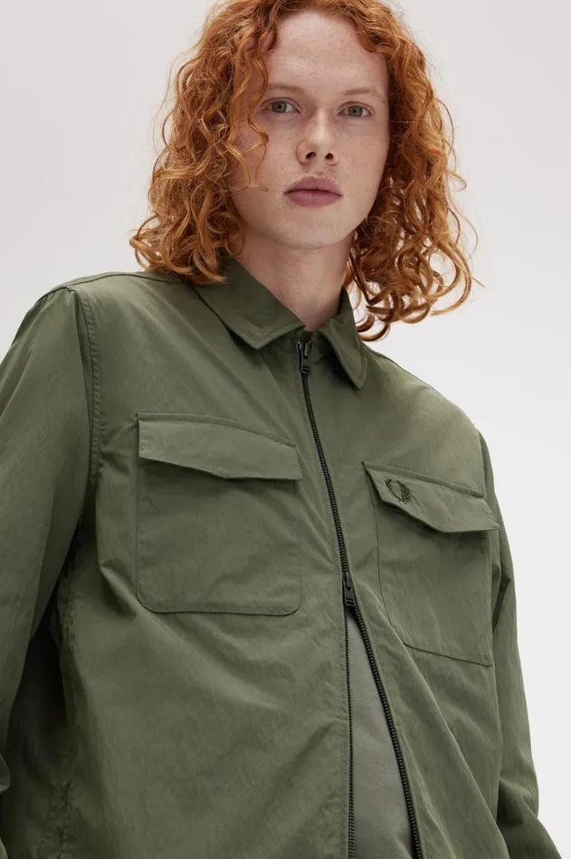 Men Overshirts Fred Perry Textured ZipThrough Overshirt Laurel Wreath Green